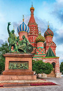 俄罗斯莫斯科红广场上的圣巴西尔大教堂Saint Basil文化建筑学旅游地标首都旅行正方形教会蓝色建筑图片