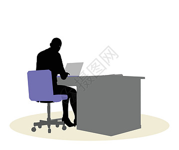 一位坐在办公桌前的女商务人士经营总部黑色插图职场人士剪影姿势女士阴影图片