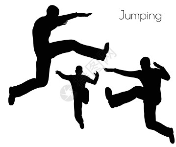 男人在跳跃动作的姿势插图阴影冒充飞跃剪影男性跳绳背景图片