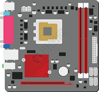主板电脑概念由母板创造力打印艺术电路科学技术物品工程平面图片