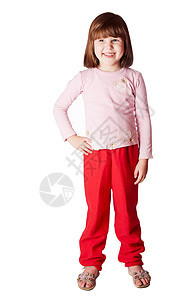 小女孩站立女儿喜悦裤子微笑童年孩子工作室短发冒充幸福图片