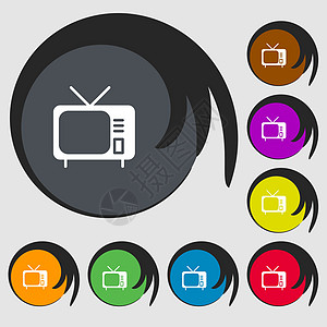tv 图标符号 八个有色按钮上的符号 矢量图片