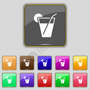 鸡尾酒图标符号 设置您网站的11个彩色按钮 矢量图片