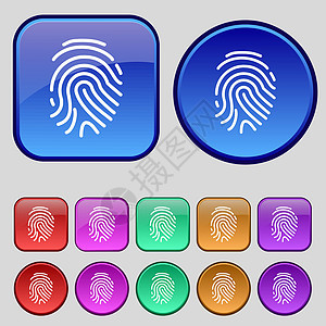 扫描的手指图标标志 一套十二个复古按钮为您的设计 韦克托图片