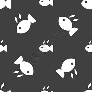 鱼菜图标标志 灰色背景上的无缝模式 韦克托餐厅海鲜厨房美食饮食烹饪炙烤眼睛盘子绘画图片