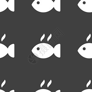 鱼菜图标标志 灰色背景上的无缝模式 韦克托眼睛餐厅海鲜美食白色烧烤木炭烹饪厨房插图图片