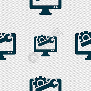 修复计算机图标标志 具有几何纹理的无缝模式 韦克托操作扳手监视器螺丝刀收藏电脑插图标识互联网网络图片