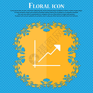 图表图标标志 蓝色抽象背景上的花卉平面设计 并为您的文本放置了位置 韦克托图片