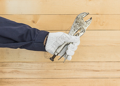 手握手套 可调整扳手木头金属作坊维修活动工作工具工人硬件男人图片