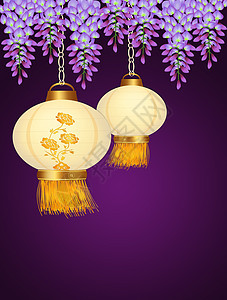 中国灯笼花朵庆典插图新年文化快乐背景图片