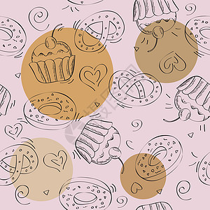 无缝矢量花纹蛋糕早餐草图咖啡面包生日绘画甜点卡通片羊角包装图片