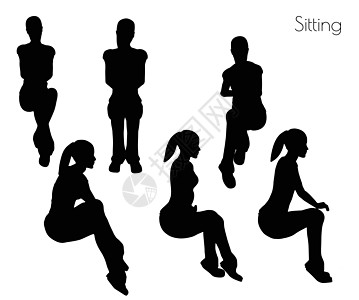 女性剪影妇女坐姿插画