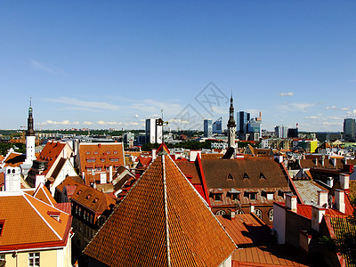 爱沙尼亚塔林市全景场景旅行旅游蓝色建筑学地标历史城市首都天空图片