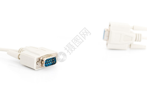 VGA 白色背景的 VGA 输入电缆连接器信号港口打印机电脑技术宽带力量网络电源线金属图片