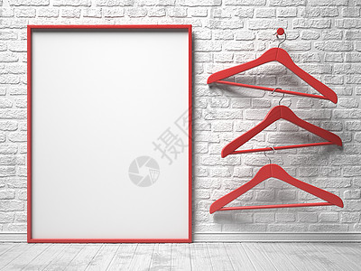 三红衣架和空白画布晋升家庭销售帆布插图小样展览配饰地面海报图片