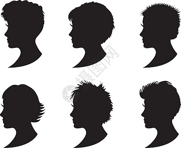 一套不同发型的黑色剪影女孩头 短发 短发的年轻女性侧脸 孤立在白色背景上 它制作图案矢量图片