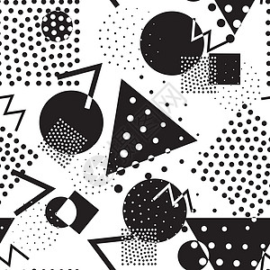 无缝几何图案在80 年代风格艺术圆形潮人艺术品正方形彩派流行音乐墙纸乐趣白色图片