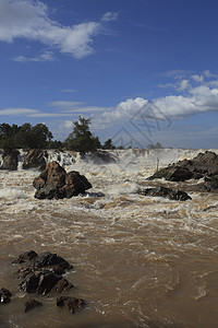 水落下或Mekong河 在Cacamasak南部巴色讨论石头大学溪流热带游客瀑布岩石教师图片