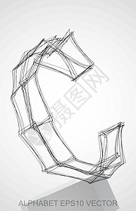 墨水素描 C的矢量插图 手画3DC收藏字体阴影坡度数字草图艺术黑色白色金属图片