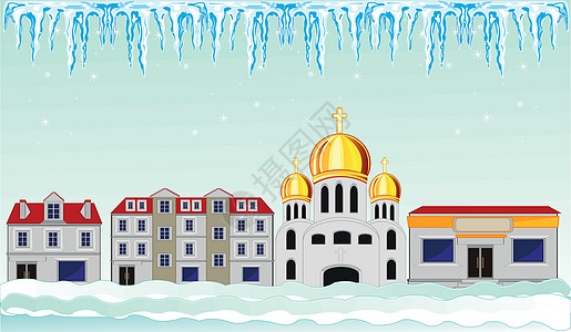 城市冬季星星窗户时间建筑学建筑物街道寒意村庄冰柱插图图片