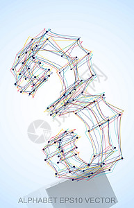 矢量图的多色速写 3 手绘 3D 3艺术收藏草图插图字体蓝色金属反射数字字母图片