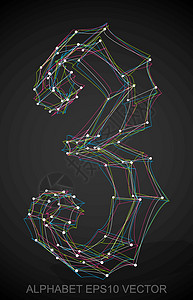 矢量图的多色速写 3 手绘 3D 3艺术字母金属黑色英语字体收藏数字插图阴影图片