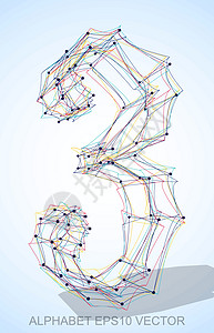 矢量图的多色速写 3 手绘 3D 3收藏阴影英语插图蓝色草图数字金属字母艺术图片