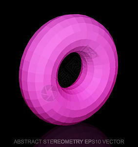 低面建模抽象几何低聚粉红色环面  EPS 10矢量图戒指几何学反射测量圆环多边形数字粉色插图长方形插画