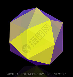 抽象几何低聚黄色八面体  EPS 10矢量图测量等距黑色三角形坡度插图反射几何学多边形数字图片