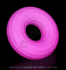 低面建模抽象几何低聚粉红色环面  EPS 10矢量图几何学数字插图黑色多边形长方形圆环创造力等距测量插画