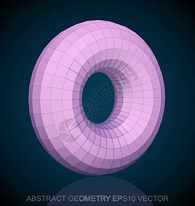 低面建模抽象立体低聚粉红色环面  EPS 10矢量图测量粉色几何学反射多边形长方形插图等距蓝色戒指插画