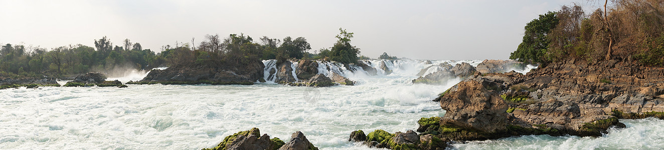 瀑布 老挝 亚洲岩石风景假期旅行景点全景旅游图片