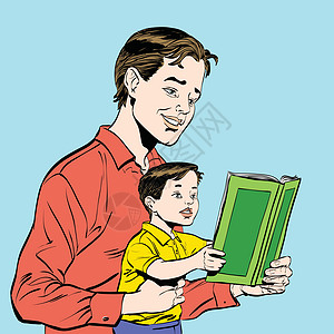 父亲和儿子在读一本书图片