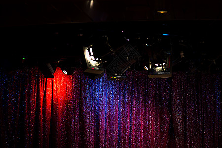 红蓝色紫色窗帘在空舞台上 有亮光点S图片