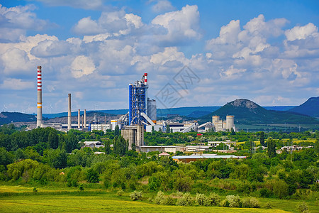 保加利亚的水泥厂工厂烟囱生产工作厂房工业单位加工厂职场植物图片