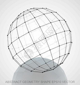 抽象立体形状黑色素描球体 手绘 3D 多边形球体  EPS 10矢量图图片