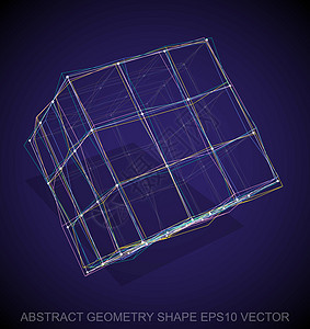 抽象立体形状多色速写立方体 手绘 3D 多边形立方体  EPS 10矢量图蓝色阴影创造力正方形几何学长方形盒子金属草图插图图片