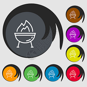 烧烤图标标志 八个彩色按钮上的符号 韦克托图片