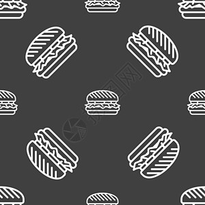 汉堡图标标志 灰色背景上的无缝模式 韦克托洋葱插图包子国家小吃面包食物午餐艺术牛肉图片