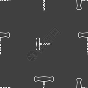 开瓶器图标标志 灰色背景上的无缝模式 韦克托饮料插头厨房工具酒吧开场白插图餐厅卡通片螺旋图片