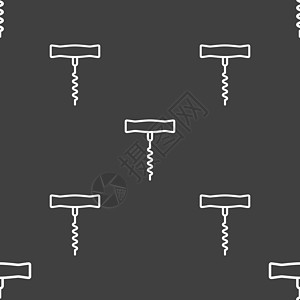 开瓶器图标标志 灰色背景上的无缝模式 韦克托旋转酒吧金属卡通片软木液体饮料插图餐厅菜单图片