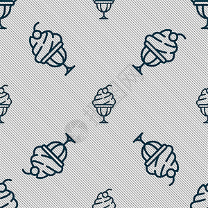 冰淇淋图标标志 具有几何纹理的无缝模式 韦克托派对庆典墙纸插图装饰品蛋糕勺子草图甜点杯子图片