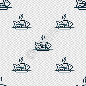 热鱼烧烤图标标志 具有几何纹理的无缝模式 韦克托美食炙烤野餐绘画海鲜午餐饥饿厨房饮食烹饪图片