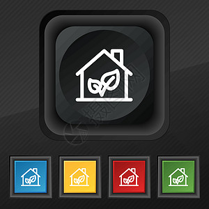 BIO 房屋 ICON 符号 在黑色纹理上为您设计一套五色 时髦的按钮 矢量图片
