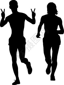 套剪影 男子和女子短跑运动员 它制作图案矢量街道男性赛跑者竞赛游戏成人团体运动训练跑步图片