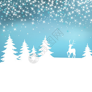 圣诞星星圣诞节背景 冬季风景与鹿 白仙林乐趣创造力白色艺术森林野生动物插图驯鹿蓝色荒野插画
