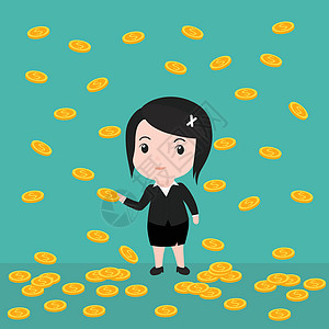 很多硬币 女商务人士有很多硬币优胜者工作人士储蓄楼梯投资差距男性女士工资图片