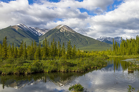 加拿大Banff湖国家公园山丘的反射图片