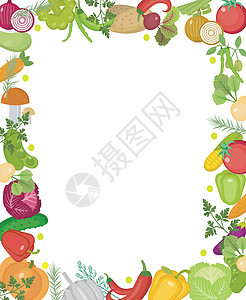 带有文本位置的蔬菜方形框架 平面样式 孤立在白色背景上 健康的生活方式 矢量图图片