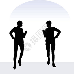 在白色背景上摆出快乐姿势的女人剪影阴影冒充欢乐浮力插图图片